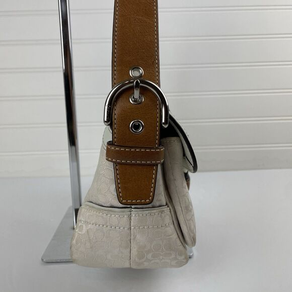 Coach Y2K White Signature Canvas Brown Leather Mini Soho Hobo Shoulder Bag #1444 - Picture 12 of 17